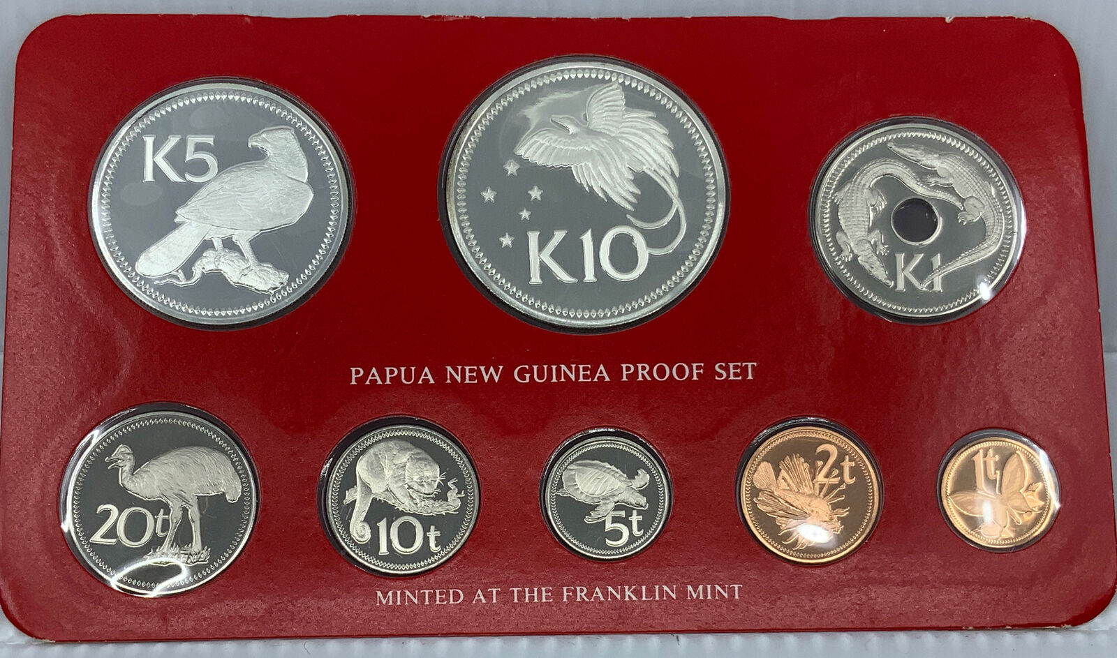 1976 PAPUA NEW GUINEA Exotic Bird Proof Set of 8 Coins 2 are Silver Kina i114462
