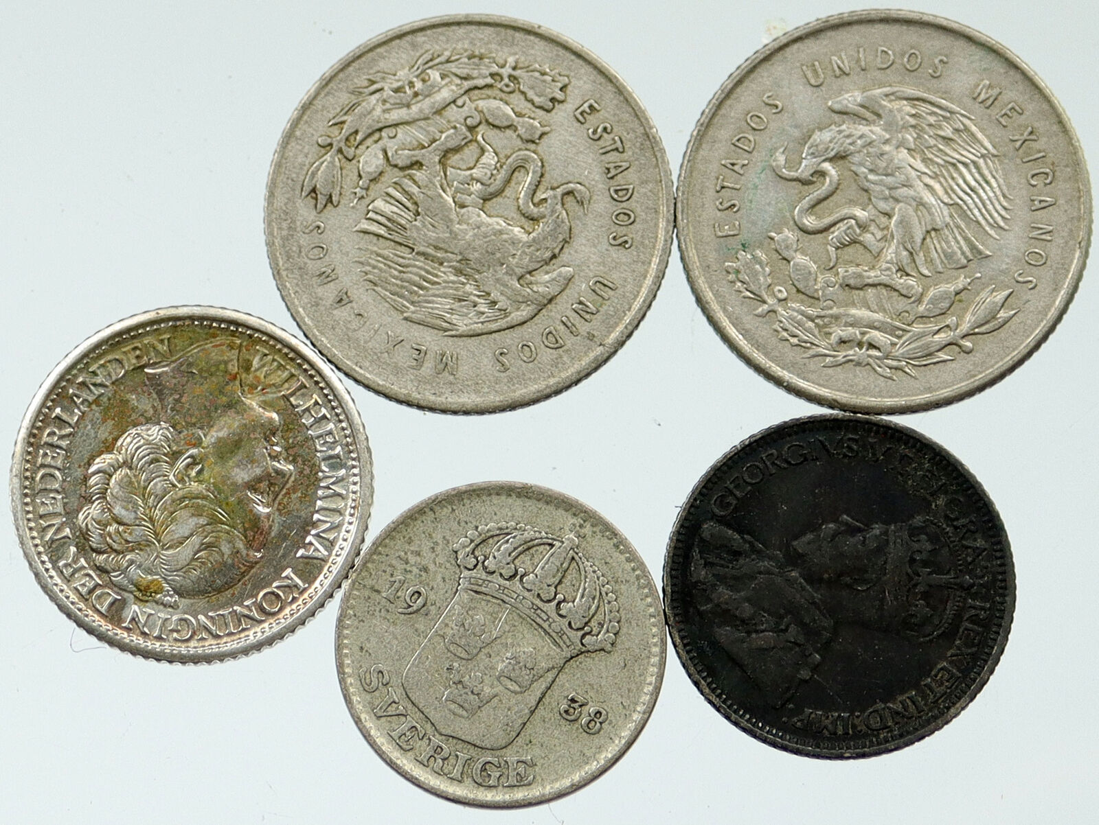 Lot of 5 Silver WORLD COINS Authentic Collection Vintage Group DEAL GIFT i115759