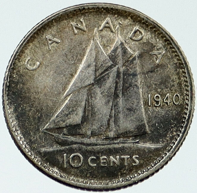 1940 CANADA King George VI Old BLUENOSE SHIP Silver 10 Cent SILVER Coin i115765
