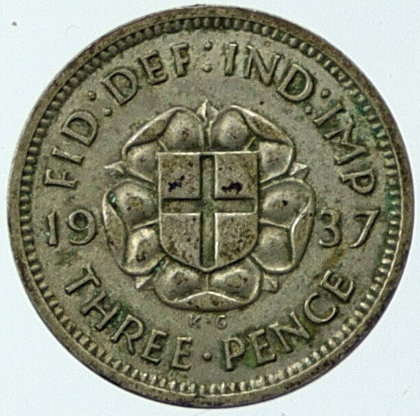 1937 UK Great Britain United Kingdom GEORGE VI Threepence Silver Coin i117452