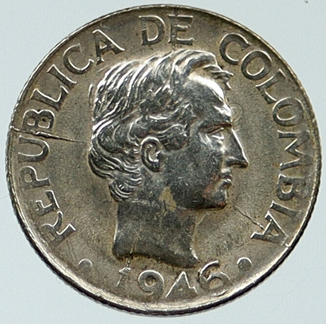 1946 B COLUMBIA Francisco de Paula Santander OLD Silver 10 Centavos Coin i115746