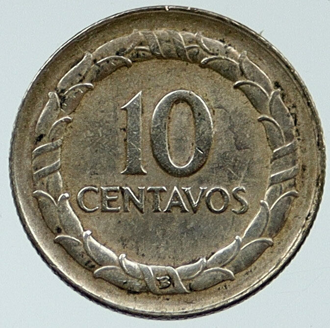 1946 B COLUMBIA Francisco de Paula Santander OLD Silver 10 Centavos Coin i115746