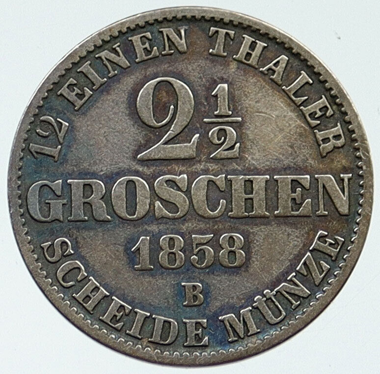 1858 German States OLDENBURG Nicholas Frederick Peter II 2 1/2 Gros Coin i115741