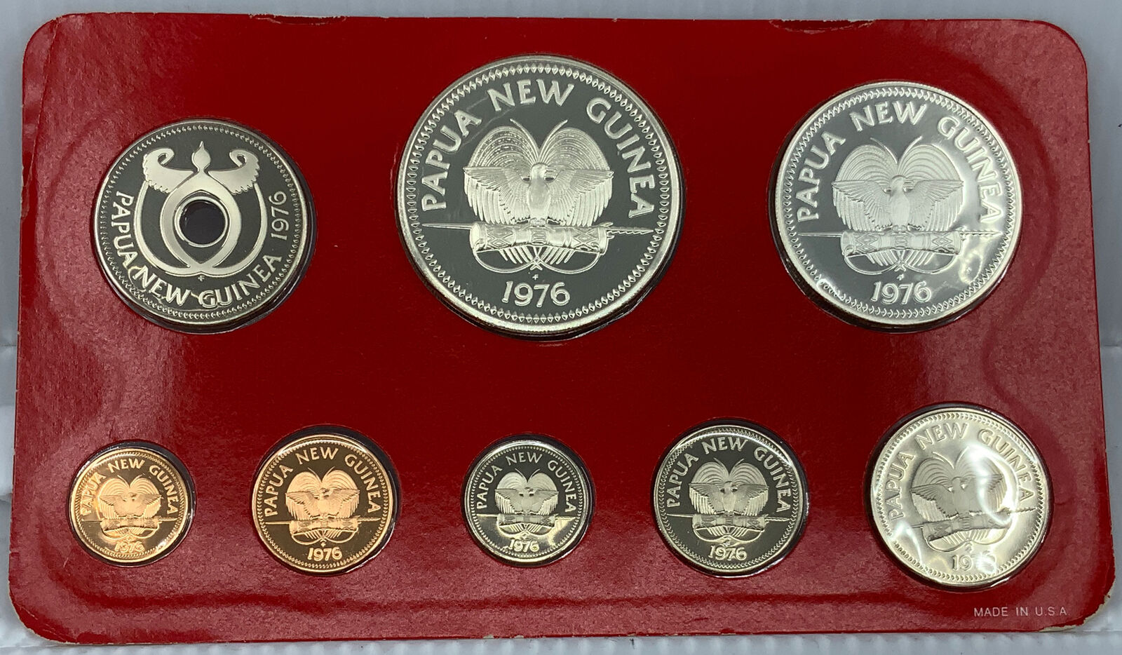 1976 PAPUA NEW GUINEA Exotic Bird Proof Set of 8 Coins 2 are Silver Kina i114462