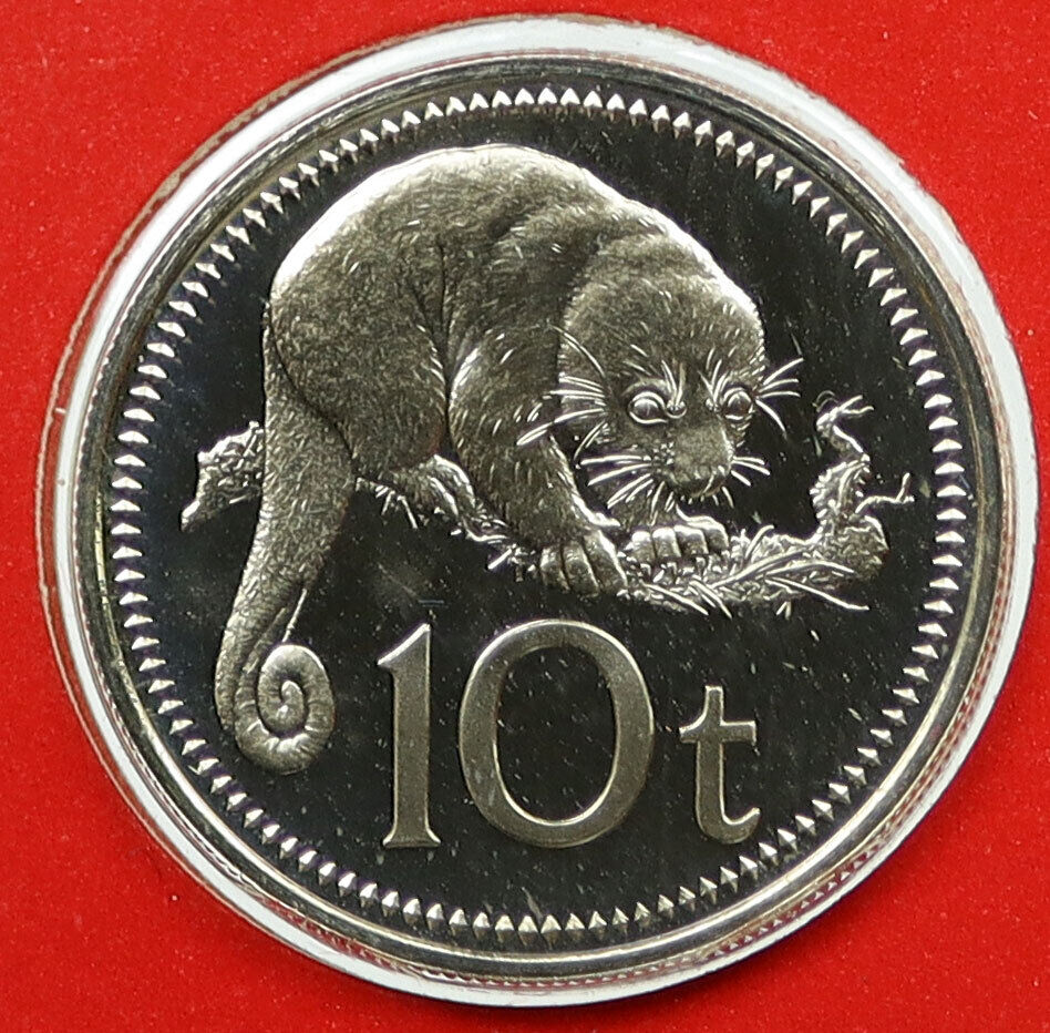 1977 PAPUA NEW GUINEA Spotted Cuscus Animal VINTAGE Proof 10 Toea Coin i115058