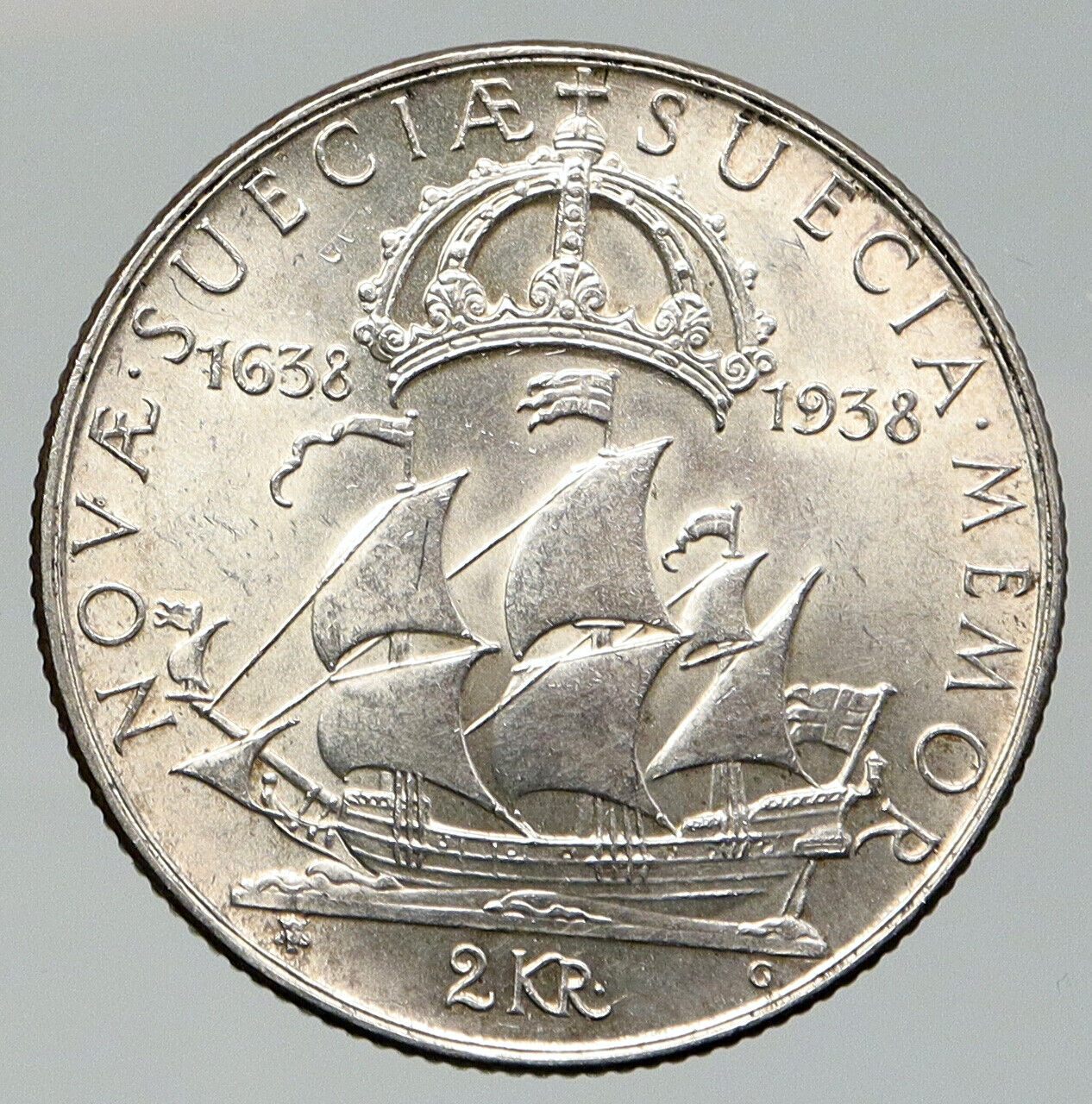 1938 SWEDEN w GUSTAV V ADOLF SWEDISH LARGE Genuine Silver 2 Kronos Coin i92113