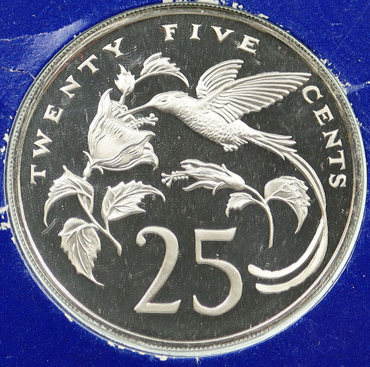 1975 JAMAICA Streamer Tailed Hummingbird OLD VINTAGE Proof 25 Cents Coin i115785