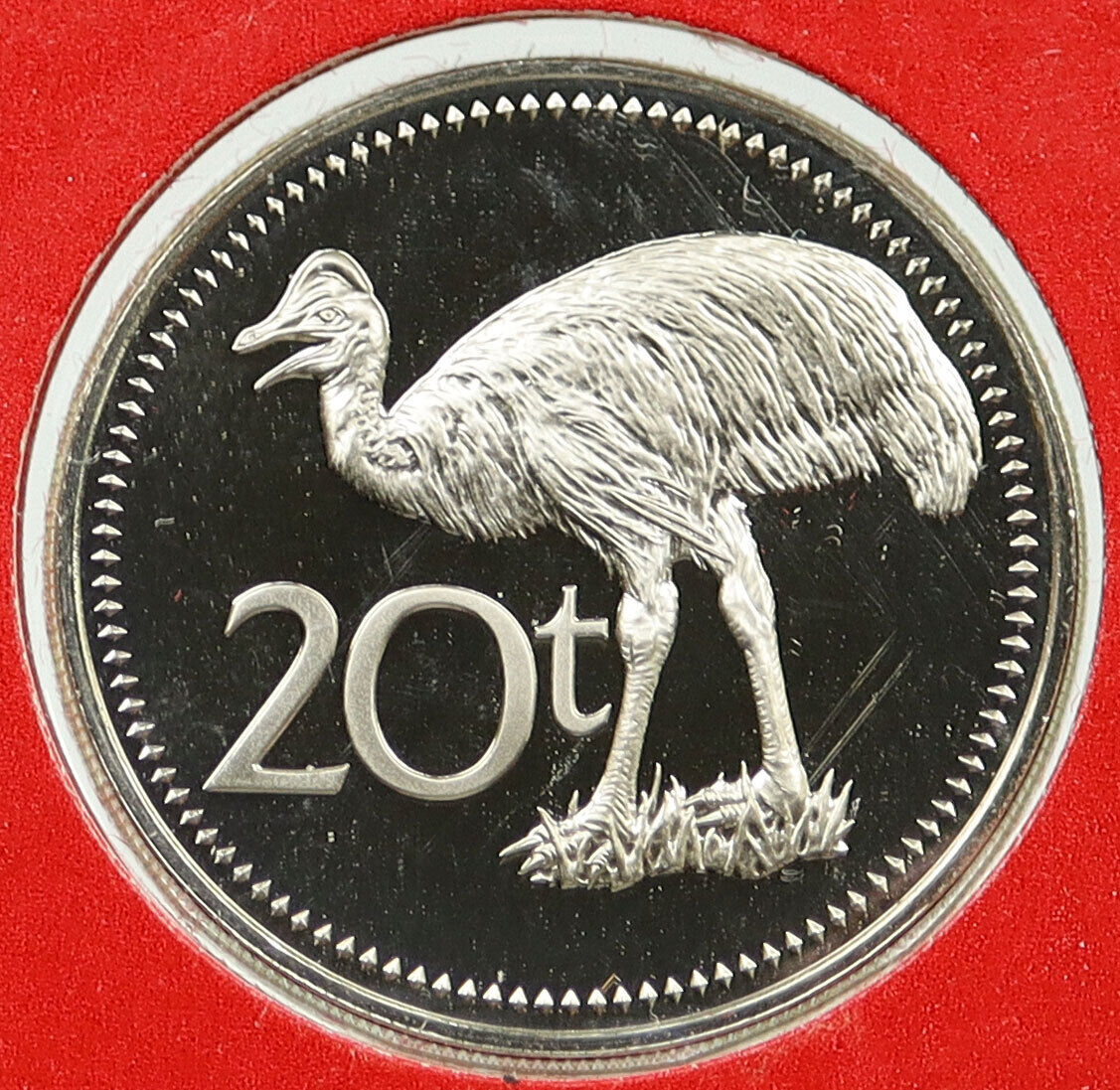 1976 PAPUA NEW GUINEA Bennetts Cassowary BIRD Vintage Proof 20 Toea Coin i115783