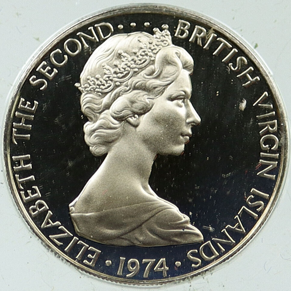 1974 British Virgin Islands UK Elizabeth II BIRD Old Proof 25 Cents Coin i115798