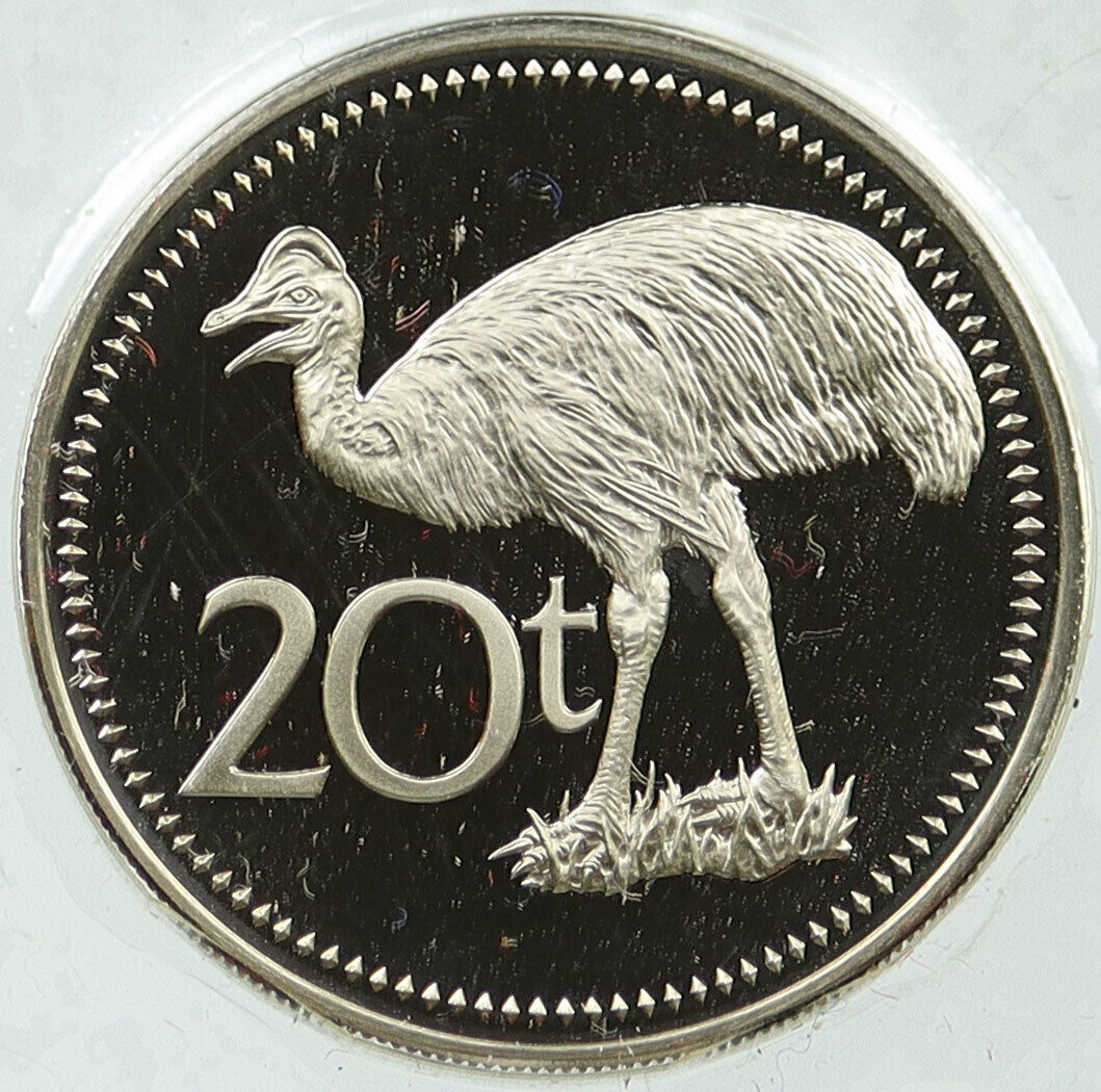1975 PAPUA NEW GUINEA Bennetts Cassowary BIRD Bank Proof 20 Toea Coin i115816