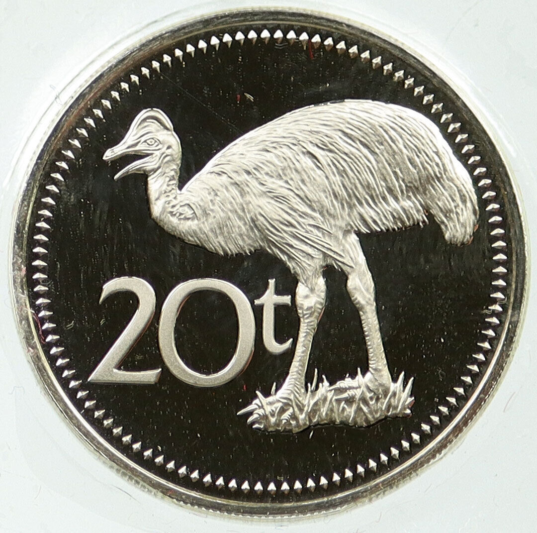 1975 PAPUA NEW GUINEA Bennetts Cassowary BIRD Bank Proof 20 Toea Coin i115806