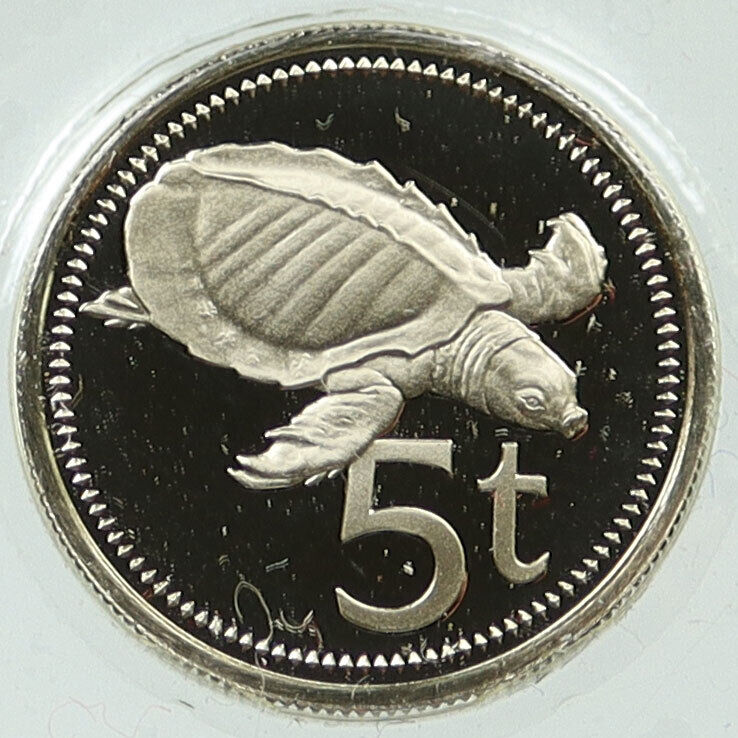 1975 PAPUA NEW GUINEA Pig-Nosed Turtle Animal VINTAGE Proof 5 Toea Coin i115818