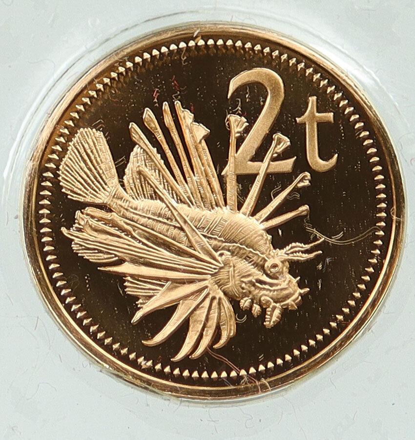1975 PAPUA NEW GUINEA Bird & Scorpion Lion Fish Old Proof 2 Toea Coin i115819