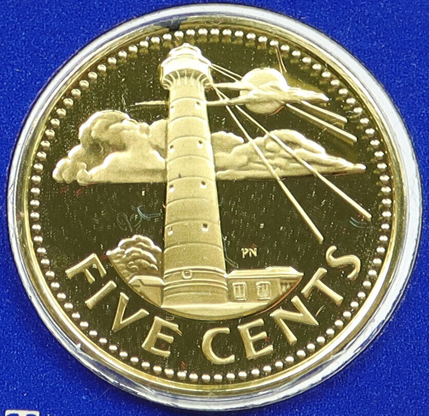 1975 BARBADOS UK Lighthouse w Beams Old VINTAGE Proof 5 Cents Coin i115810