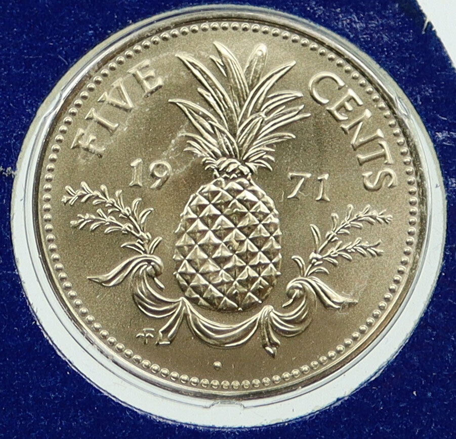 1971 BAHAMAS UK Fish Marine PINEAPPLE GARLAND Vintage Old 5 Cents Coin i115825
