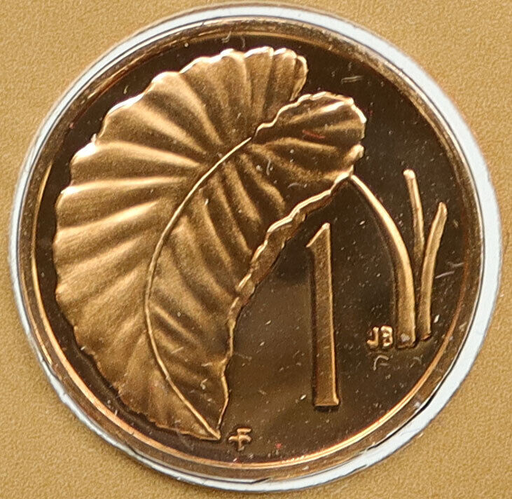 1976 COOK ISLANDS UK Elizabeth II Taro Leaf Plant OLD Proof 1 Cent Coin i115849