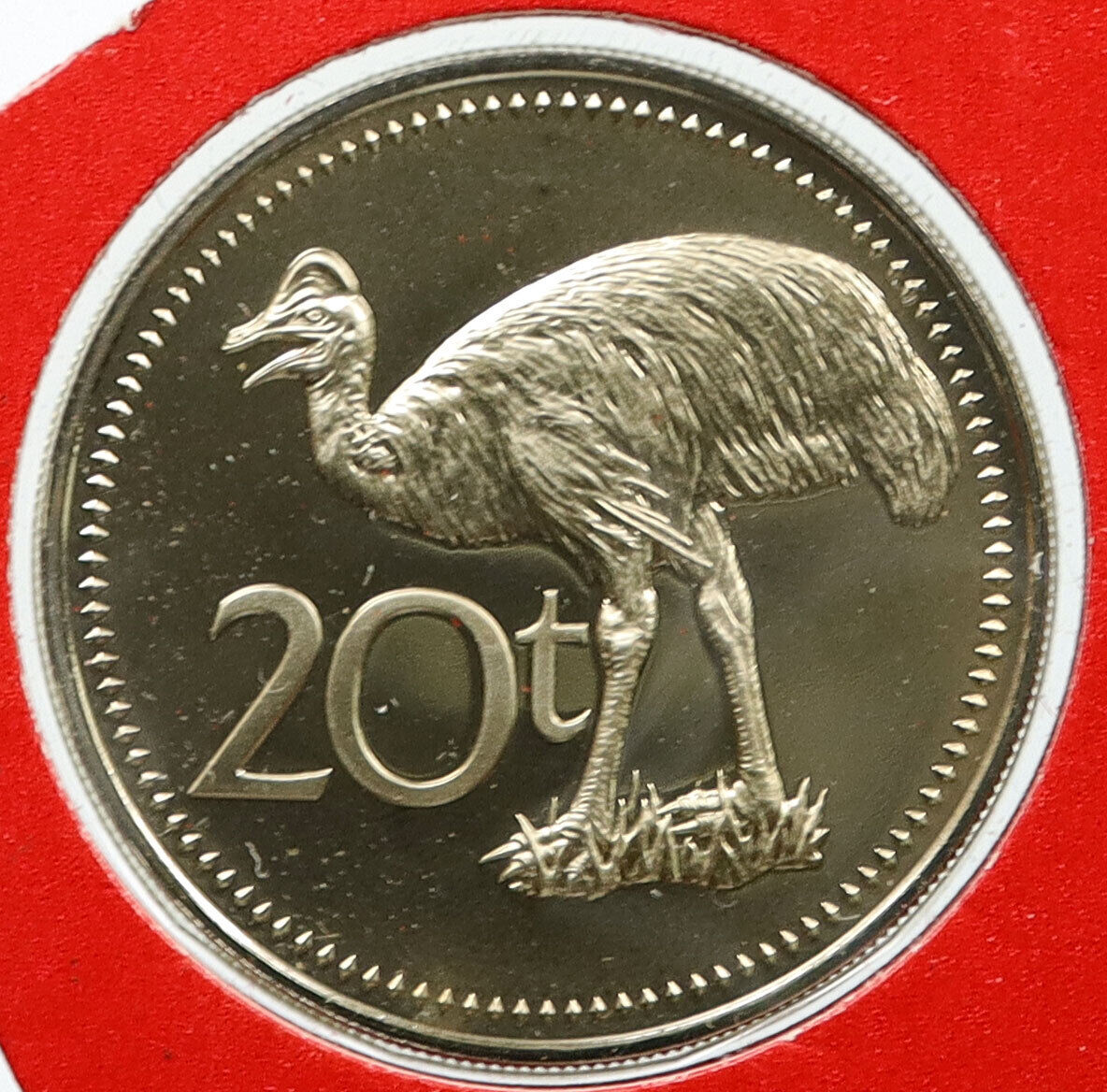 1976 PAPUA NEW GUINEA Bennetts Cassowary BIRD Vintage Proof 20 Toea Coin i115853