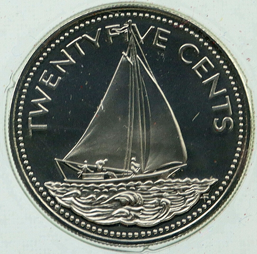 1974 BAHAMAS UK Queen Elizabeth II BOHEMIAN SAILBOAT Proof 25 Cents Coin i115856