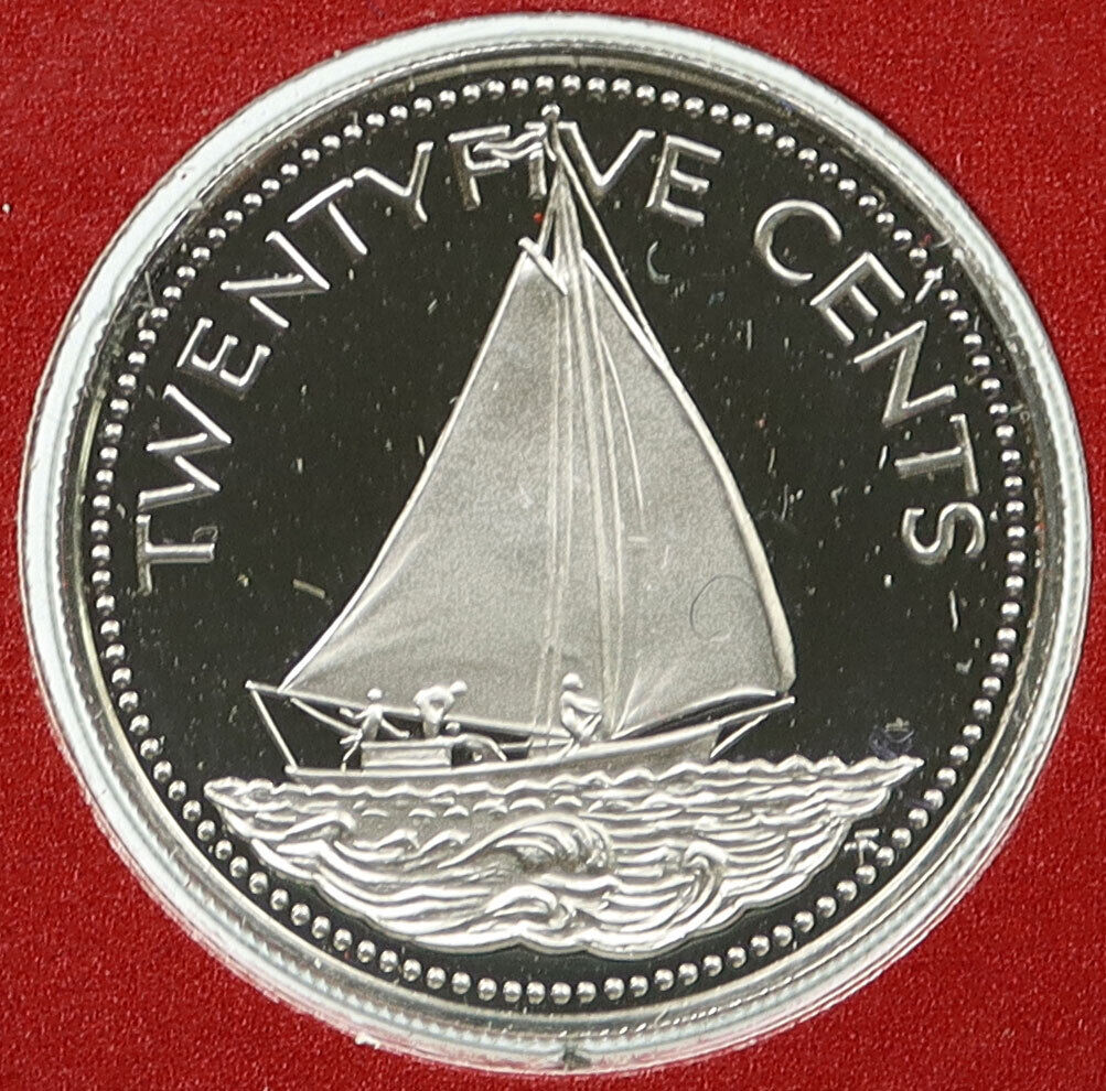1976 BAHAMAS UK Queen Elizabeth II BOHEMIAN SAILBOAT Proof 25 Cents Coin i115848