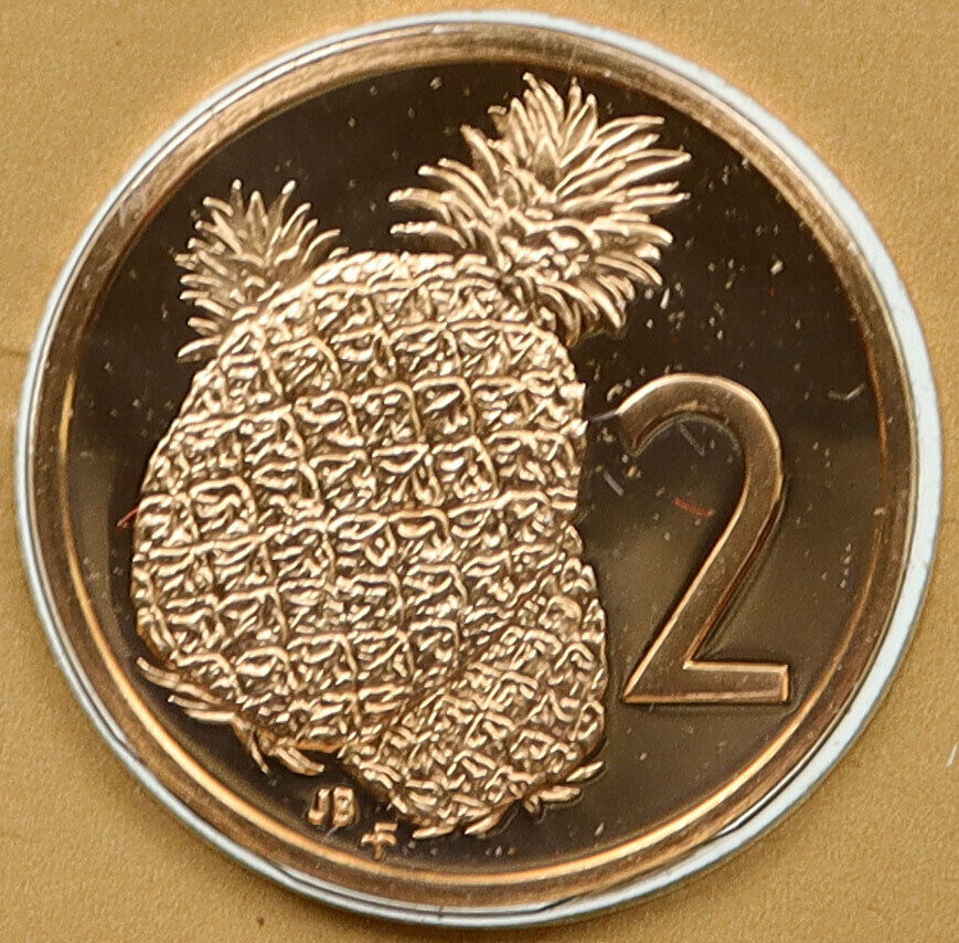 1976 COOK ISLANDS UK Elizabeth II Pineapple Fruits Proof 2 Cents Coin i115851