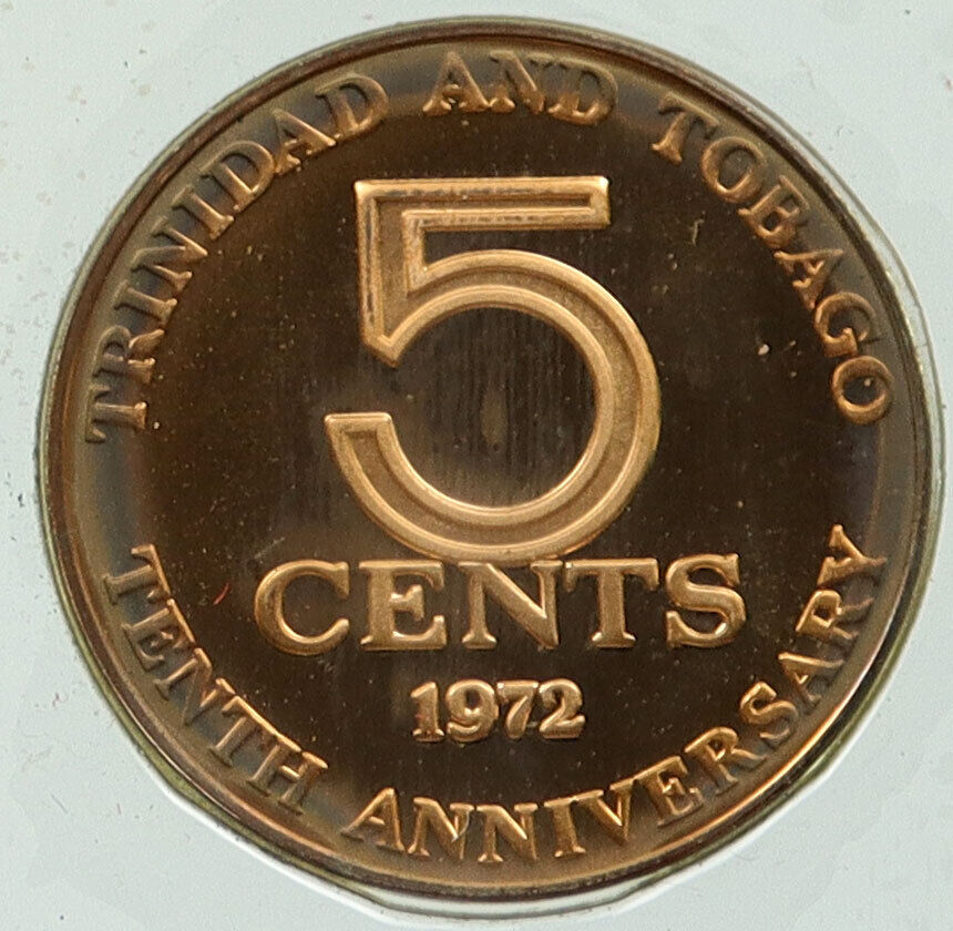 1972 TRINIDAD and TOBAGO 10th Anniversary Sealed Proof 5 Cents Coin i115874