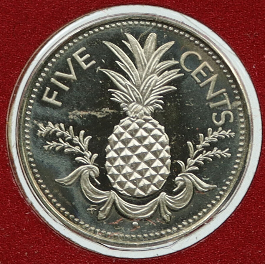 1978 BAHAMAS UK Fish Marine PINEAPPLE GARLAND Vintage Proof 5 Cents Coin i115901