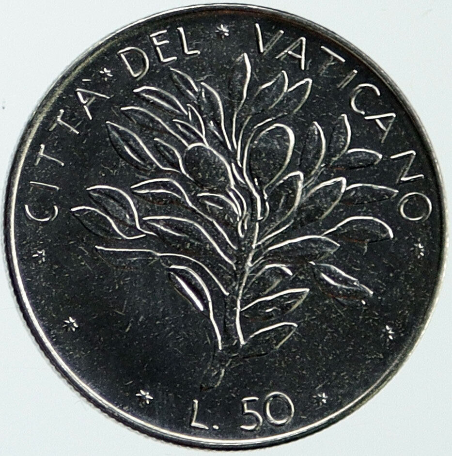 1970 VATICAN City POPE PAUL VI Olive Branch Vintage Steel 50 Lire Coin i115838