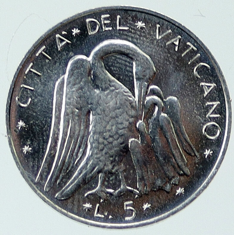 1970 VATICAN City POPE PAUL VI Swan & Chicks OLD Aluminum 5 Lire Coin i115840
