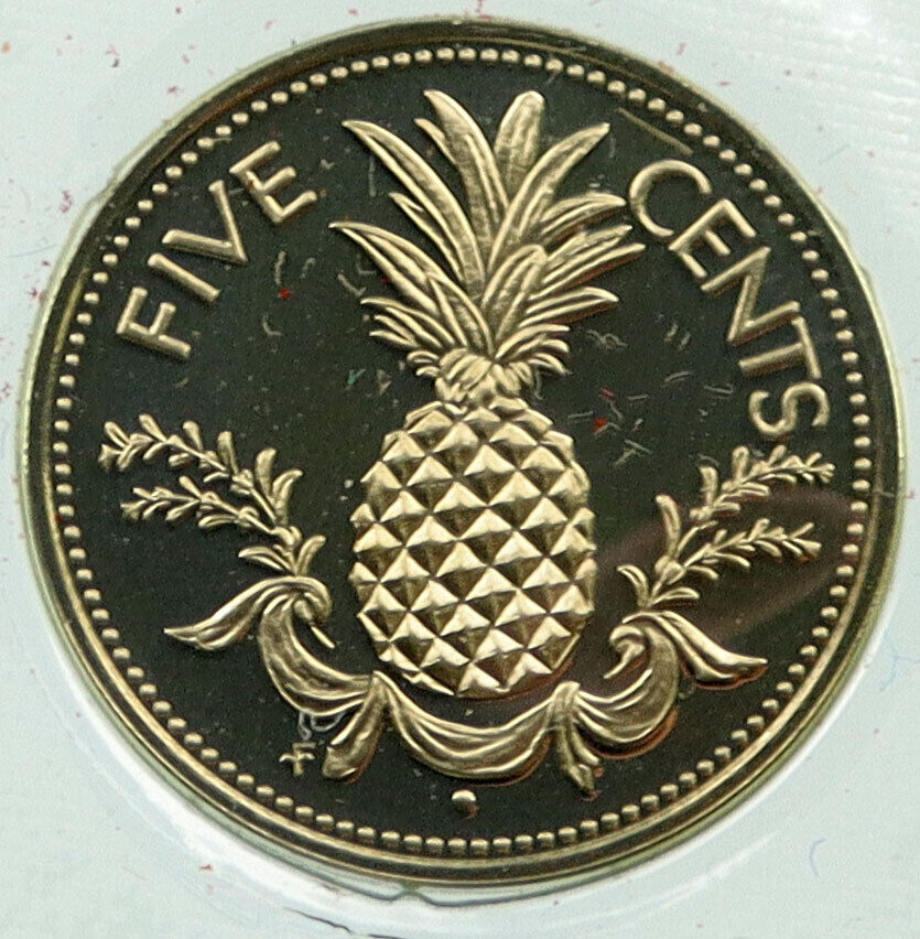 1974 BAHAMAS UK Fish Marine PINEAPPLE GARLAND Vintage Proof 5 Cents Coin i115861
