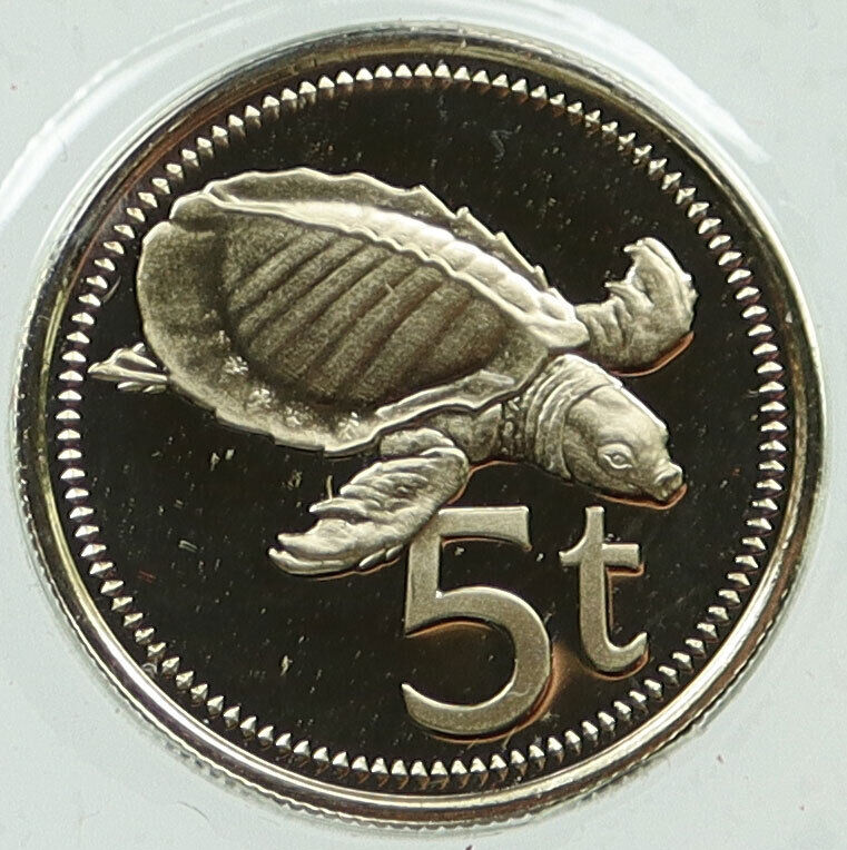 1975 PAPUA NEW GUINEA Pig-Nosed Turtle Animal VINTAGE Proof 5 Toea Coin i115869