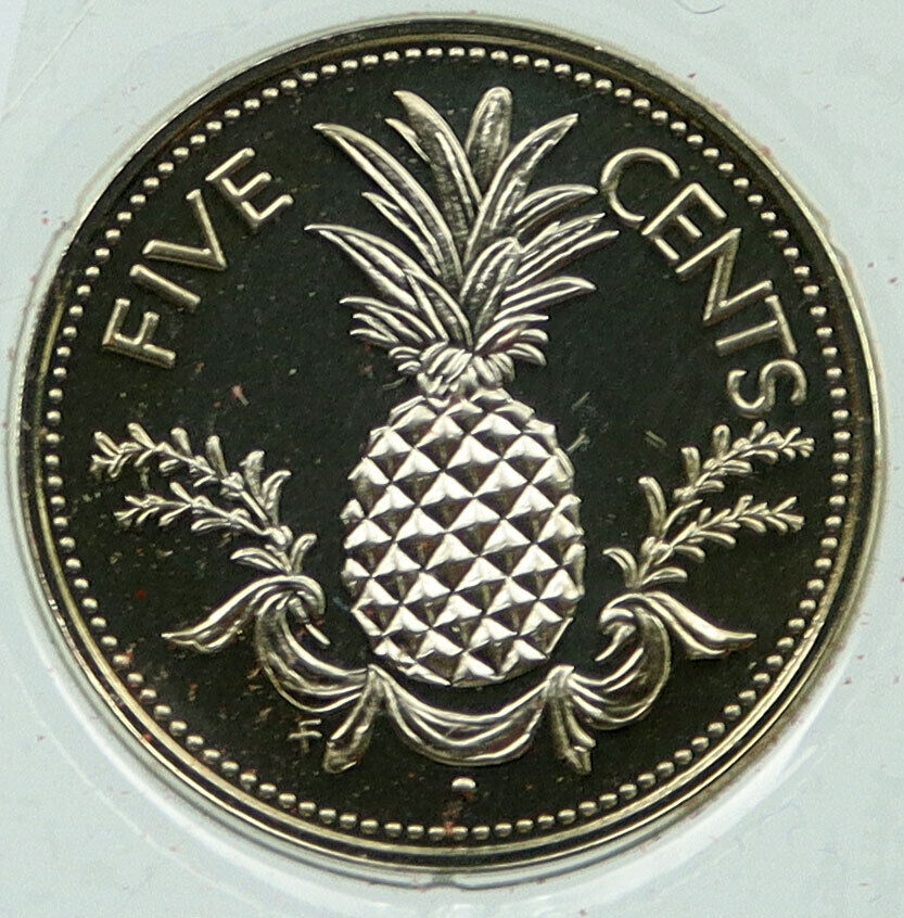 1974 BAHAMAS UK Fish Marine PINEAPPLE GARLAND Vintage Proof 5 Cents Coin i115866