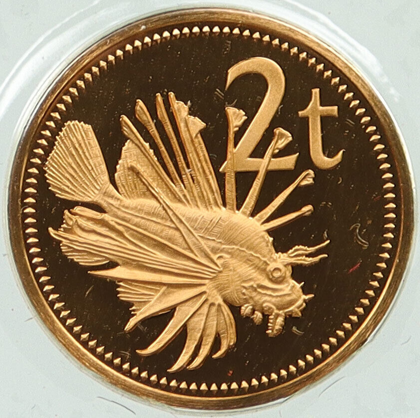 1975 PAPUA NEW GUINEA Bird & Scorpion Lion Fish Old Proof 2 Toea Coin i115868