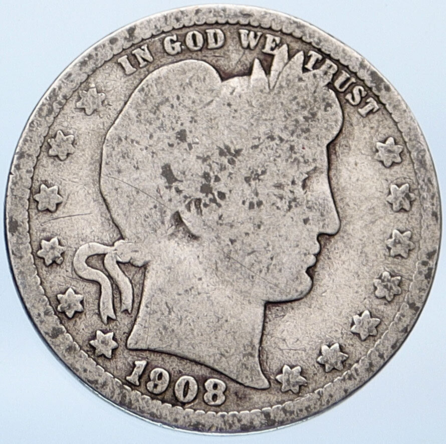 1908 O UNITED STATES US Silver LIBERTY Barber Quarter Dollar Coin EAGLE i115133