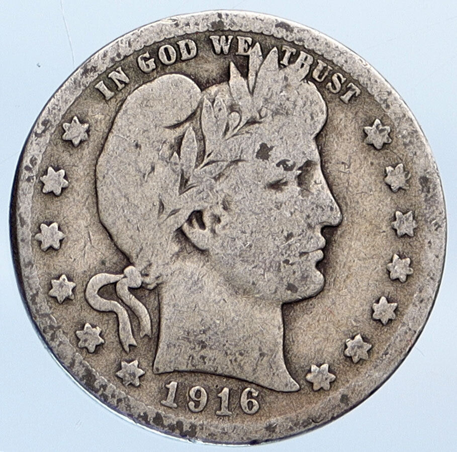 1916 D UNITED STATES US Silver LIBERTY Barber Quarter Dollar Coin EAGLE i115139