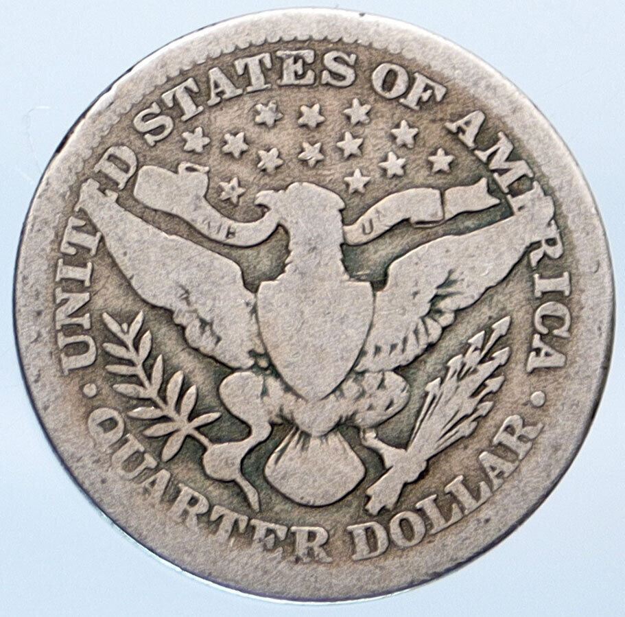 1908 P UNITED STATES US Silver LIBERTY Barber Quarter Dollar Coin EAGLE i115134