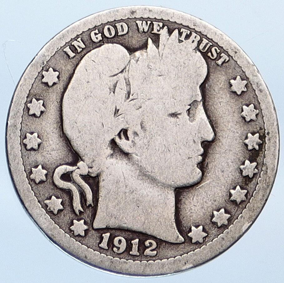 1912 P UNITED STATES US Silver LIBERTY Barber Quarter Dollar Coin EAGLE i115135