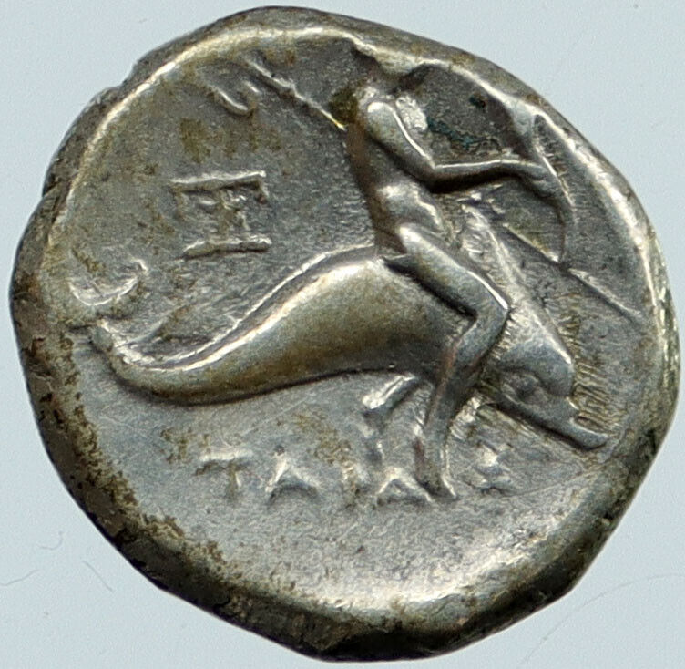 TARENTUM Taras Calabria 272BC Silver Didrachm Nomos Greek Coin DOLPHIN i118105