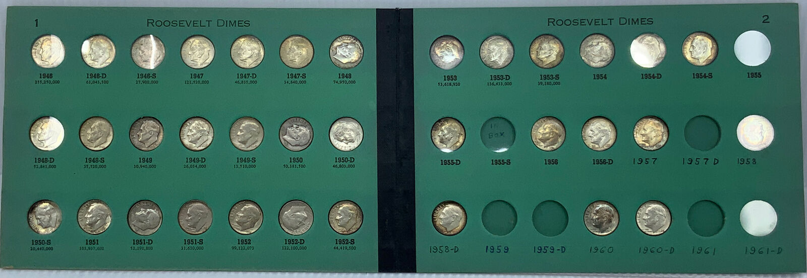 1946-1960 USA President Roosevelt VINTAGE Silver Dime Set of 34 Coins i114459