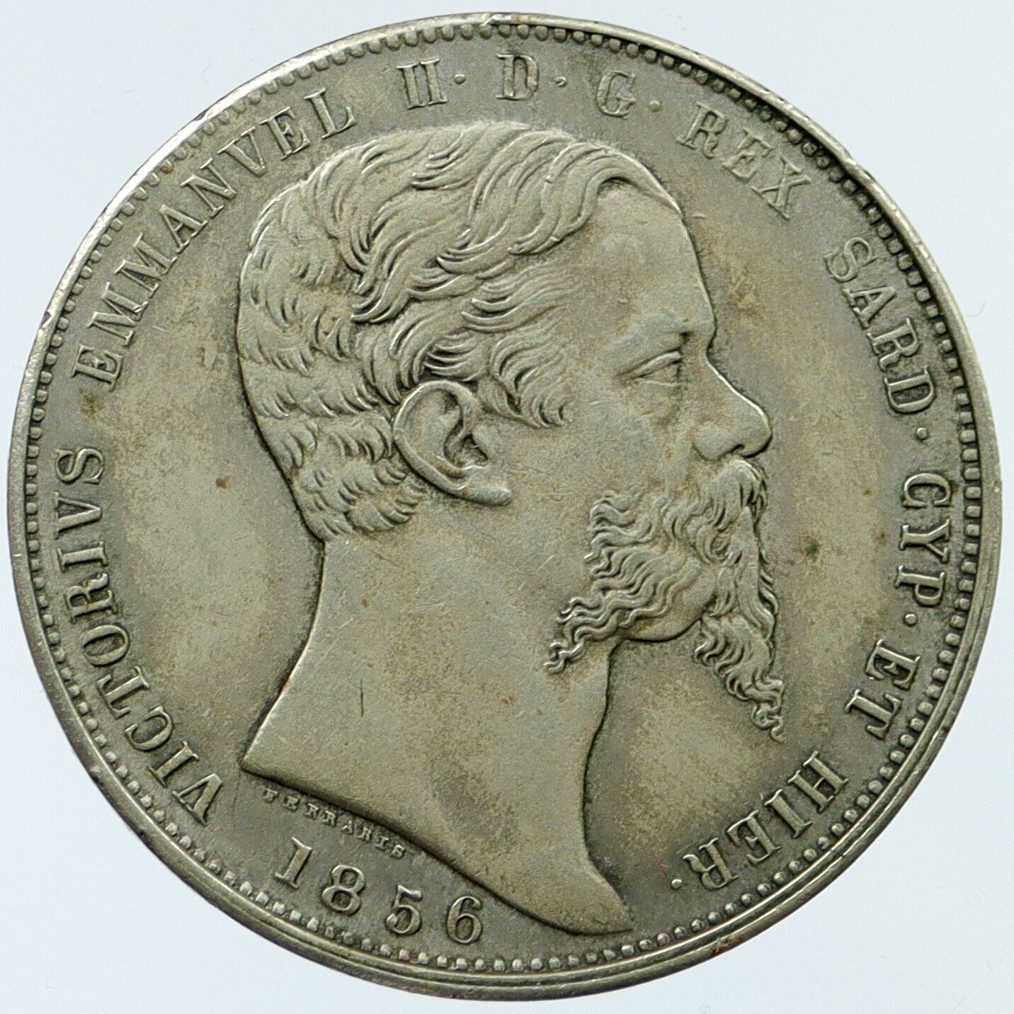 1856 B Italy SARDINIA Victor Emmanuel II Silver 5 Lire Italian Coin i118132