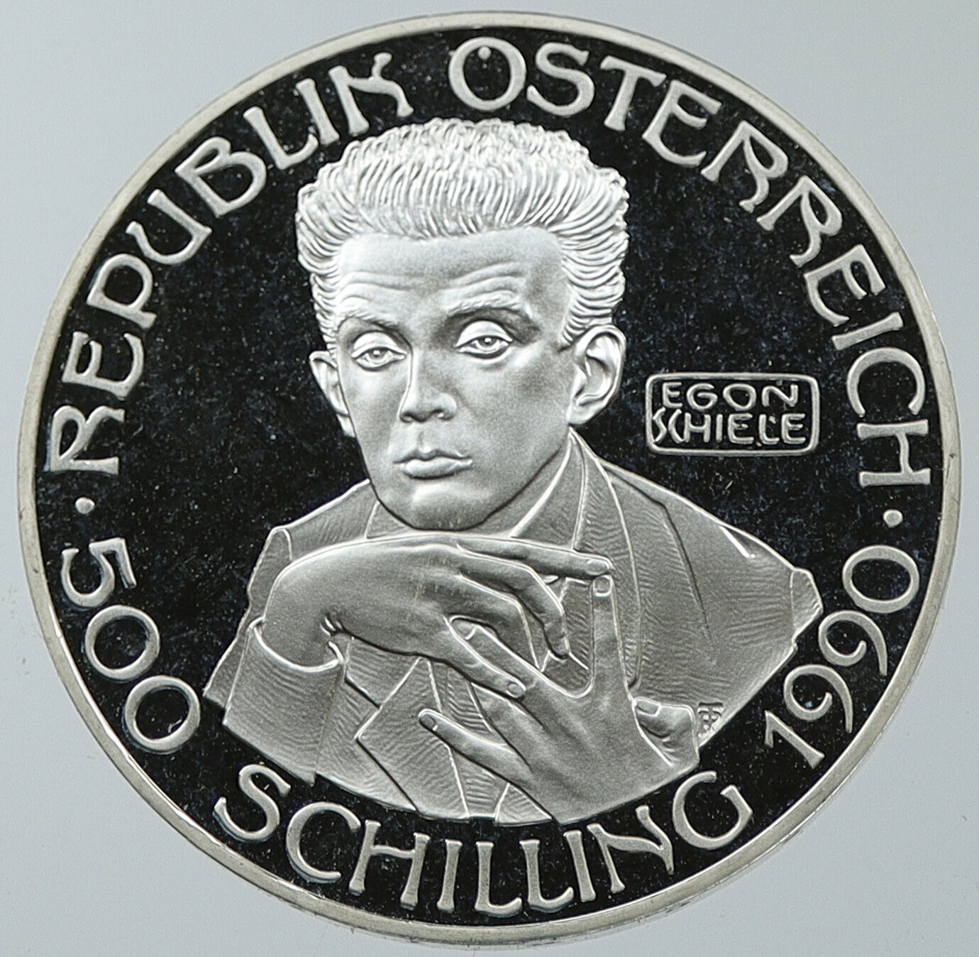 1990 AUSTRIA Expressionist PAINTER EGON SCHIELE Silver Proof Coin MOTHER i116625