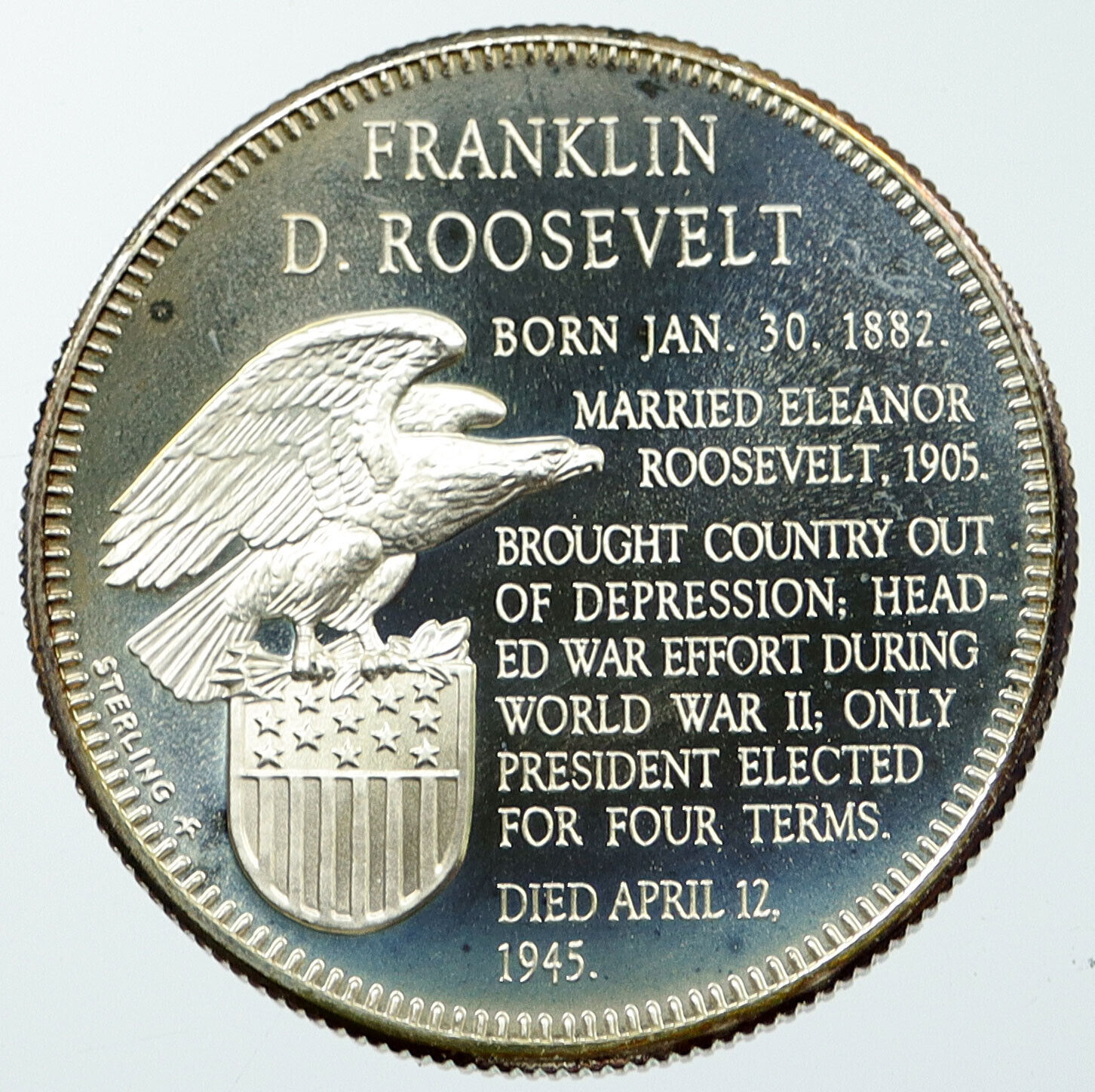 1970 US United States PRESIDENT FRANKLIN D. ROOSEVELT Proof Silver Medal i116636