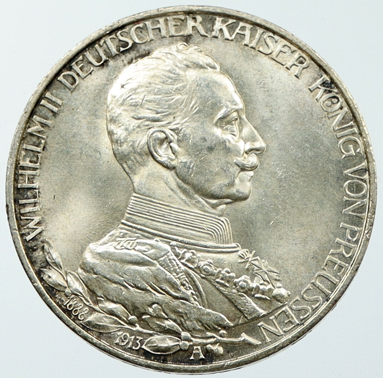 1913 A GERMANY GERMAN STATES PRUSSIA WILHELM II Old Silver 3 Marks Coin i116632