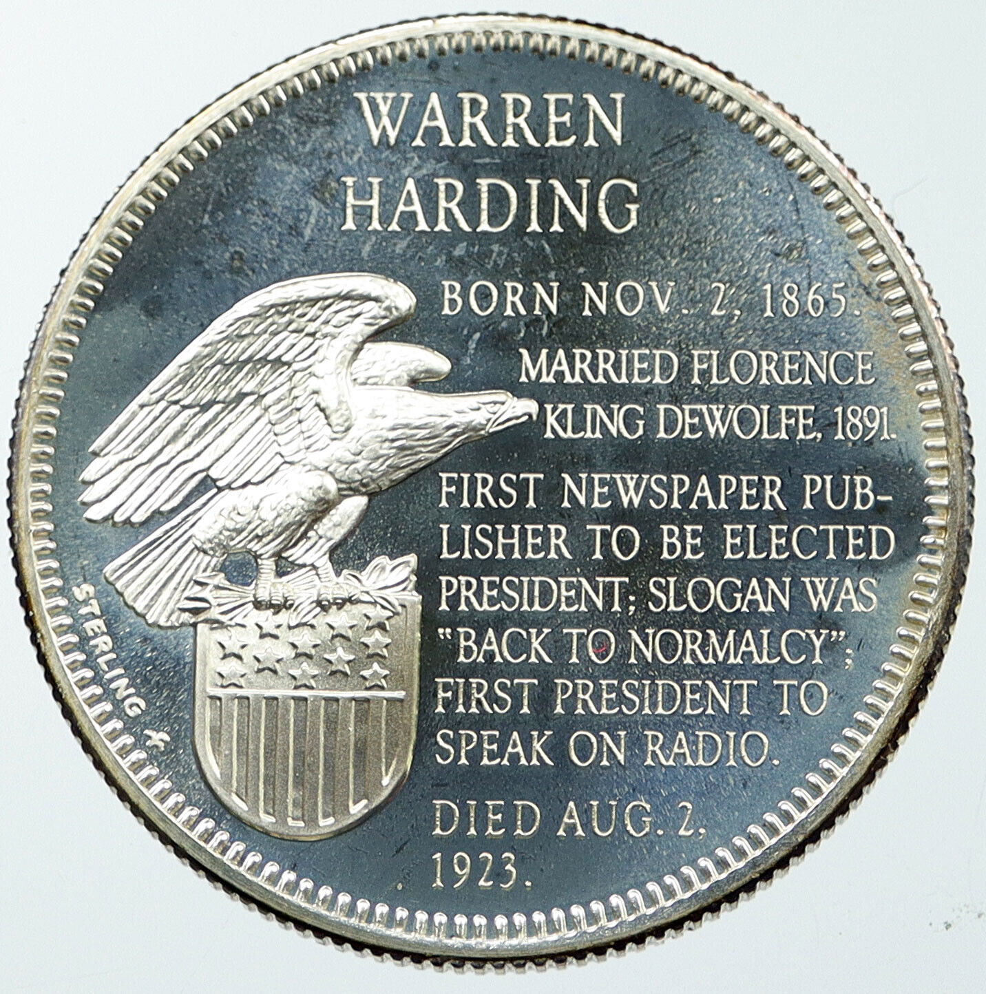 1970 29th USA PRESIDENT WARREN HARDING United States Proof Silver Medal i116634