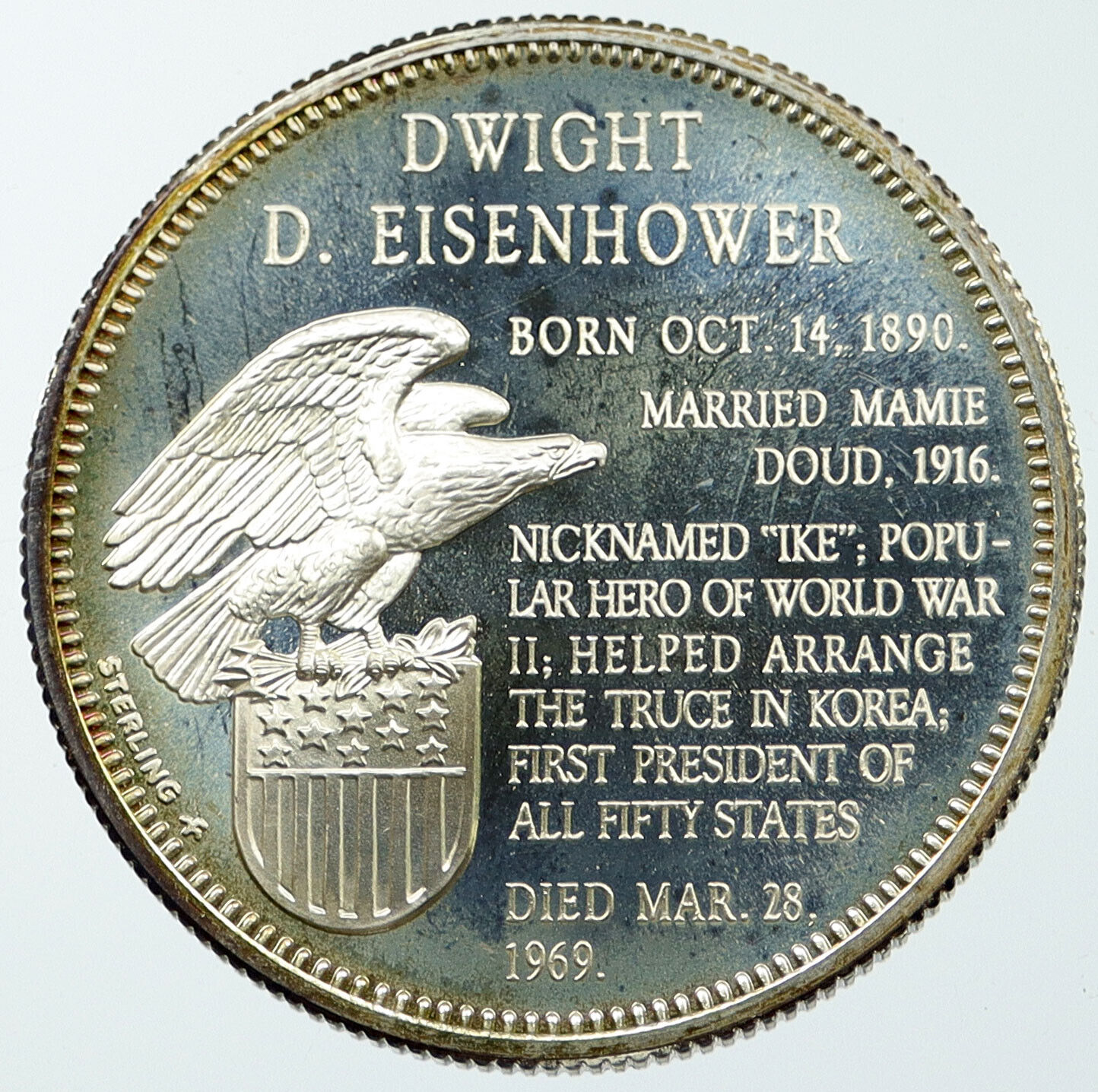 1970 US United States PRESIDENT Dwight D. Eisenhower Proof Silver Medal i116637