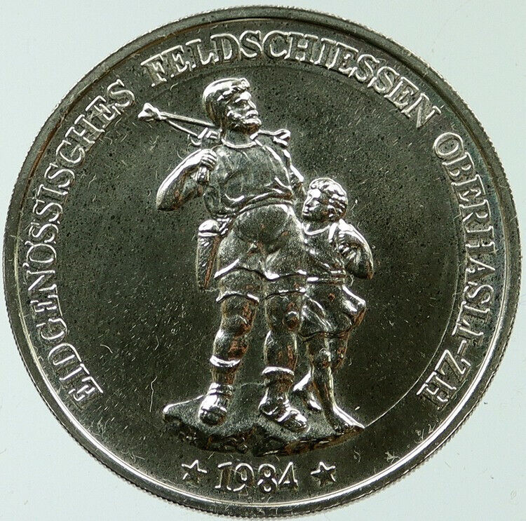 1984 SWITZERLAND Swiss SHOOTING FESTIVAL Oberhasli Silver 50 Francs Coin i117697