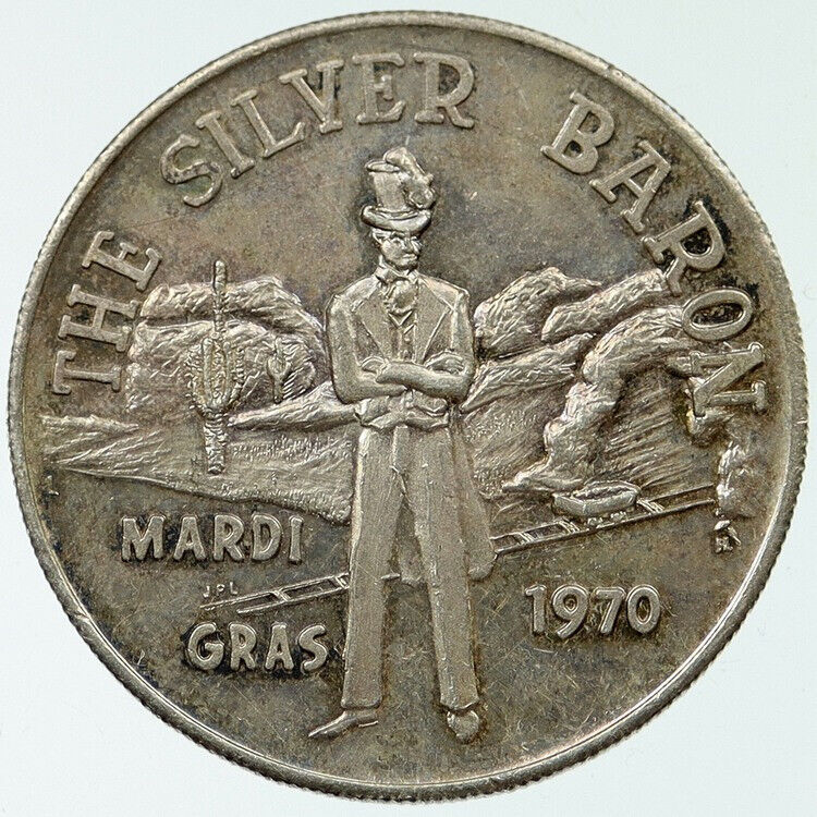 1970 Mardi Gras THE SILVER MINE BARON Medal Doubloon Louisiana Coin i117704