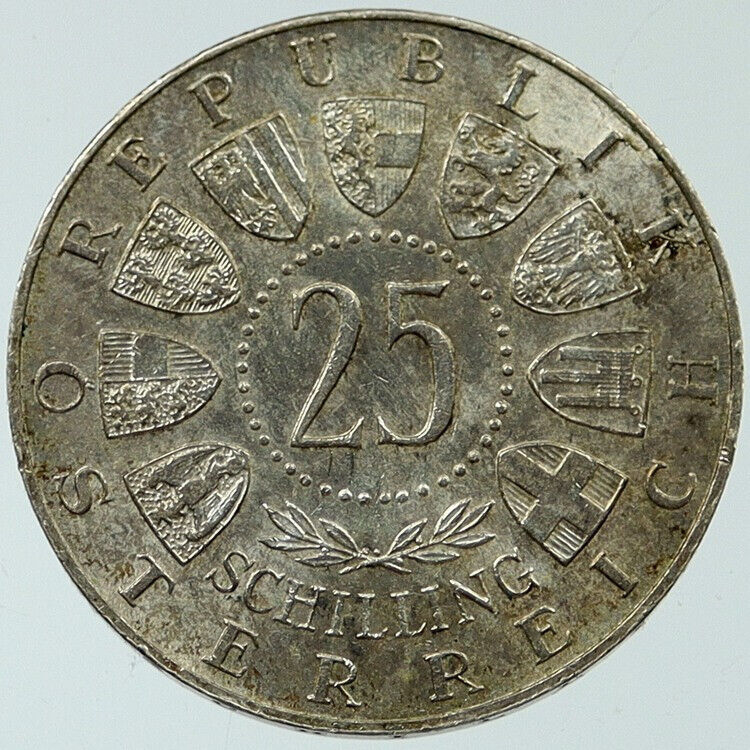 1958 AUSTRIA Chemist Auer von Welsbach Antique Silver 25 Schilling Coin i117705