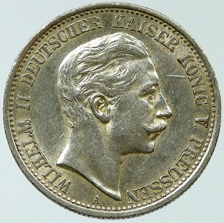 1907 GERMANY GERMAN STATES PRUSSIA WILHELM II Genuine Silver 2 Mark Coin i117708