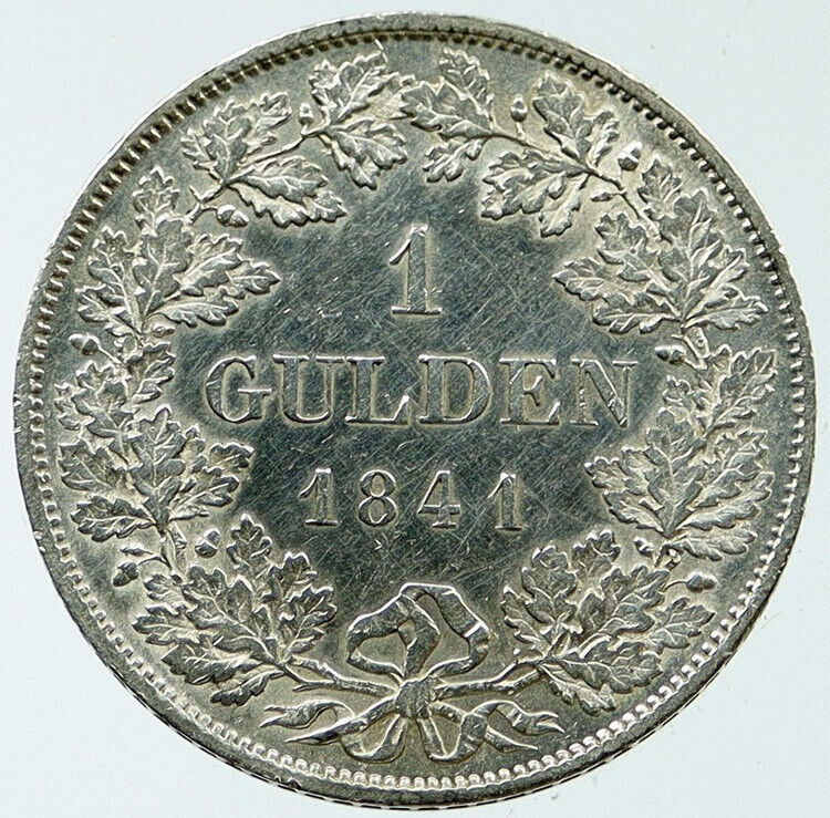 1841 Germany German State WURRTEMBERG King WILLIAM I Silver Gulden Coin i117710