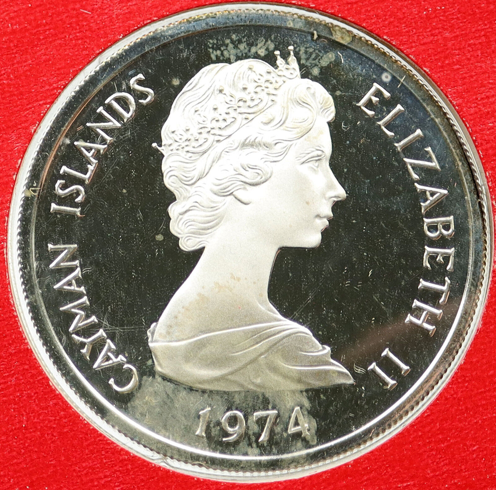 1974 CAYMAN ISLANDS Queen Elizabeth II VINTAGE OLD Proof Silver $5 Coin i116972